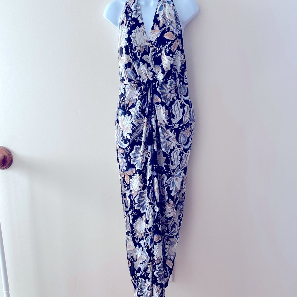 Fashion nova floral print genie jumpsuit halter back size large